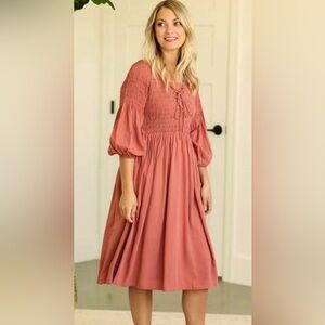 Roolee Terracotta Smocked Dress 100% Rayon size M